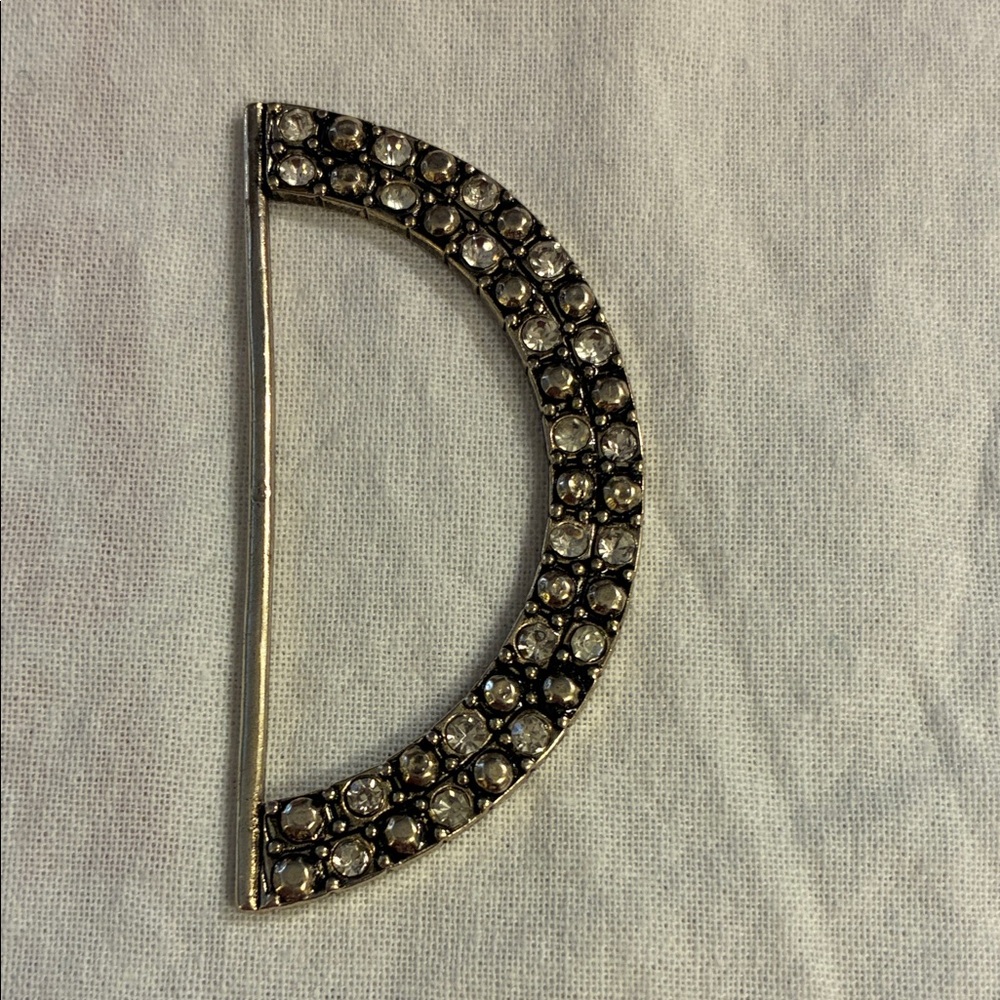 Silver toned Women's Belt Buckle with Rhinestones half moon shape scarf